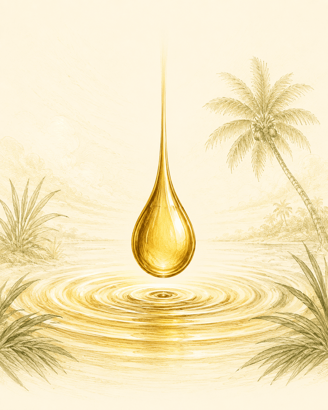 A drop of cold pressed coconut oil rippling